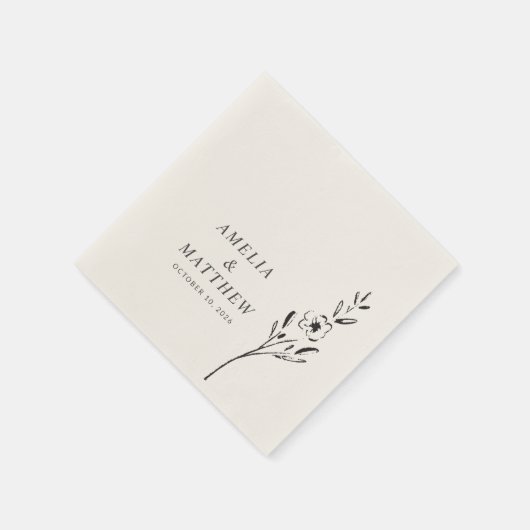 Elegant minimalist Floral Drawing Custom Wedding Servet (Hoek)