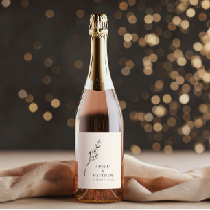 Elegant minimalist Floral Drawing Custom Wedding Wijn Etiket