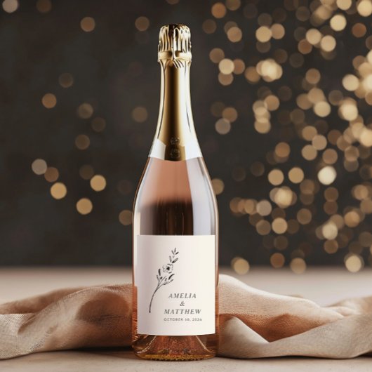 Elegant minimalist Floral Drawing Custom Wedding Wijn Etiket