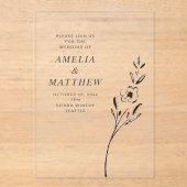 Elegant Minimalist Floral Drawing Wedding Clear Acryl Uitnodigingen (Voorkant)
