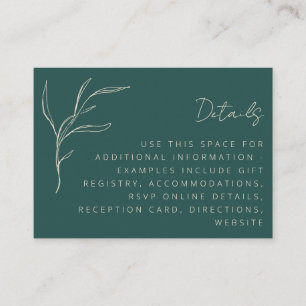 Elegant minimalist Floral Green Wedding Details Informatiekaartje