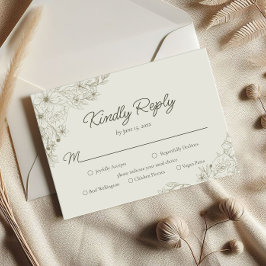 Elegant Minimalist Floral Kindly Reply Wedding RSVP Kaartje
