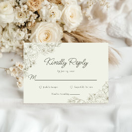 Elegant Minimalist Floral Kindly Reply Wedding RSVP Kaartje