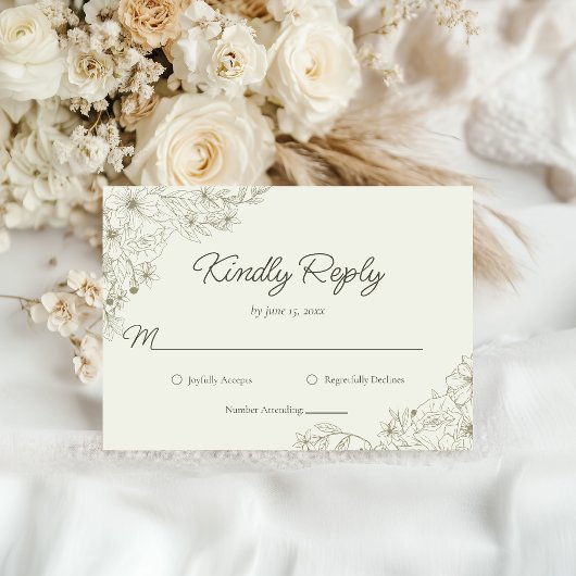 Elegant Minimalist Floral Kindly Reply Wedding RSVP Kaartje