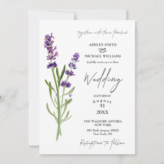 Elegant minimalist Floral Lavender Wedding Kaart (Voorkant)