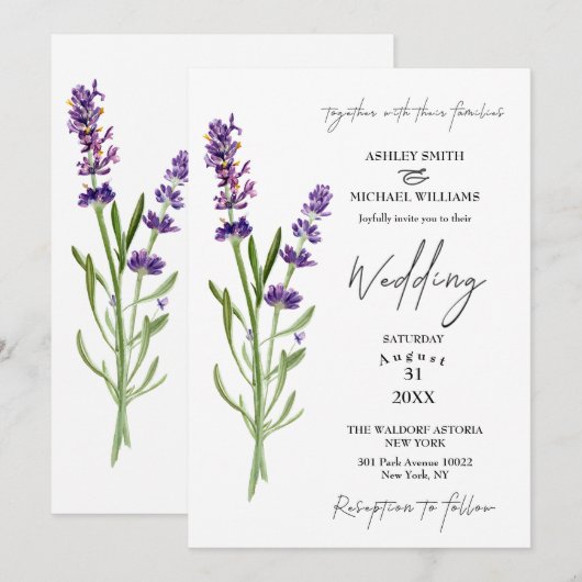 Elegant minimalist Floral Lavender Wedding Kaart (Voorkant / Achterkant)