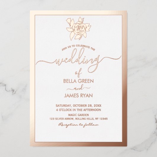 Elegant minimalist Floral Photo Wedding Folie Uitnodiging (Voorkant)