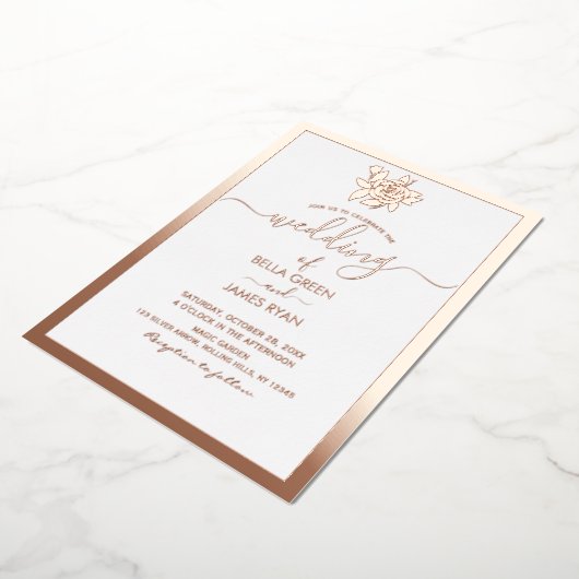 Elegant minimalist Floral Photo Wedding Folie Uitnodiging (Gedraaid)