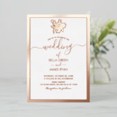 Elegant minimalist Floral Photo Wedding Folie Uitnodiging (Staand Voorkant)