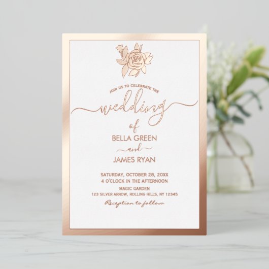 Elegant minimalist Floral Photo Wedding Folie Uitnodiging (Staand Voorkant)