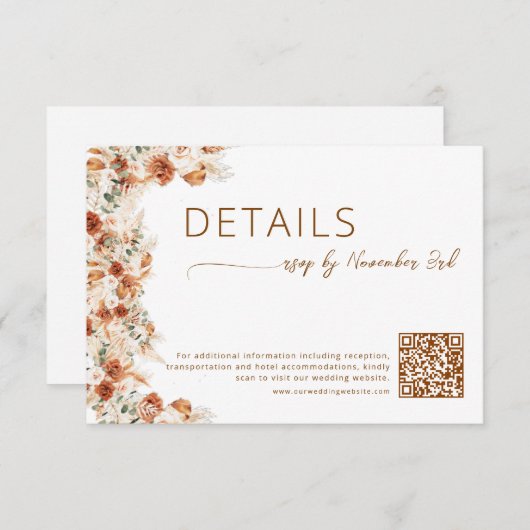  Elegant Minimalist Floral Wedding Details QR Code Informatiekaartje (Voorkant / Achterkant)