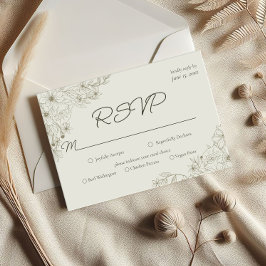 Elegant Minimalist Floral Wedding RSVP Card Kaartje