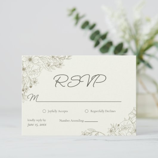 Elegant Minimalist Floral Wedding RSVP Kaartje (Staand voorkant)