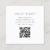 Elegant Minimalist Floral White Blue QR Code Vierkante Visitekaartje (Achterkant)
