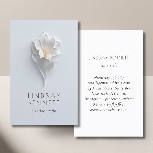 Elegant Minimalist Floral White Blue Visitekaartje