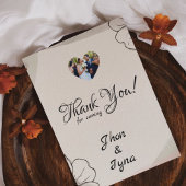 Elegant Minimalist Flower With Photo Bedankkaart