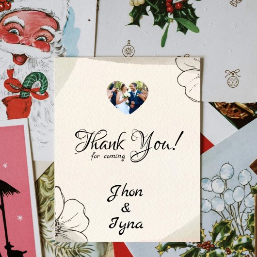 Elegant Minimalist Flower With Photo Bedankkaart