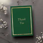 Elegant minimalist Forest Green Gold 50th Birthday Bedankkaart<br><div class="desc">Deze elegante moderne minimalistische en chic 50th Birthday Party Dank u dat u wordt geïnspireerd door de simpele en elegante was maar met subtiele wenken van moderne invloed. Het is een klassiek bos groen met een faux gouden rand op een eenvoudige groene achtergrond. Dit klassieke en luxe ontwerp zal een...</div>