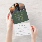 Elegant minimalist Foto Royal Green Wedding All In One Uitnodiging (Afscheurbaar)