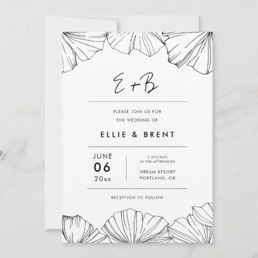 Elegant minimalist Ginkgo Biloba bruiloft Kaart (Voorkant)