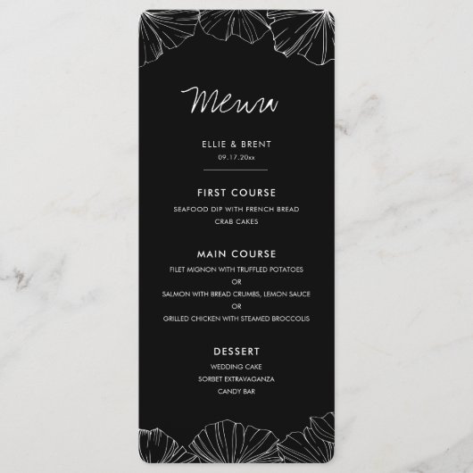 Elegant minimalist Ginkgo Biloba bruiloft Menu (Voorkant)