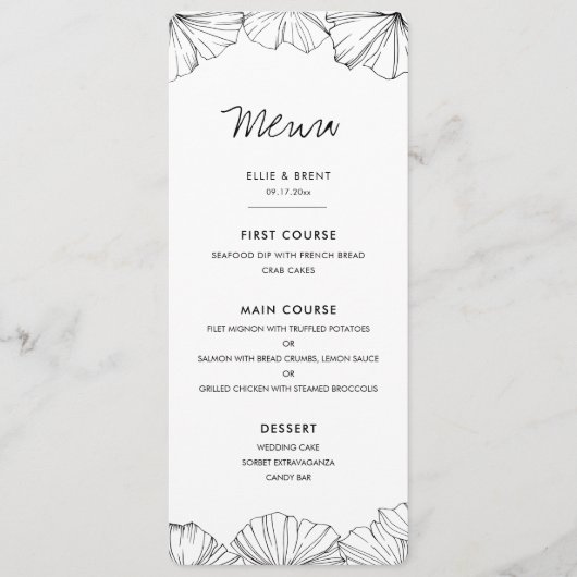 Elegant minimalist Ginkgo Biloba bruiloft Menu (Voorkant)