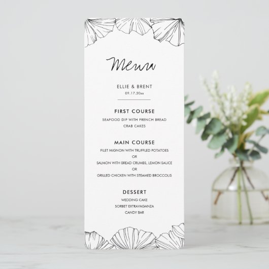 Elegant minimalist Ginkgo Biloba bruiloft Menu (Staand voorkant)