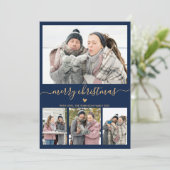 Elegant Minimalist Gold en Navy 4 Foto met Kerstmi Feestdagenkaart (Staand voorkant)