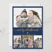 Elegant Minimalist Gold en Navy 4 Foto met Kerstmi
