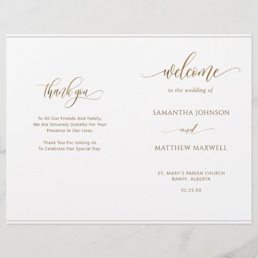 Elegant minimalist, Gold Folded Wedding Program (Voorkant)