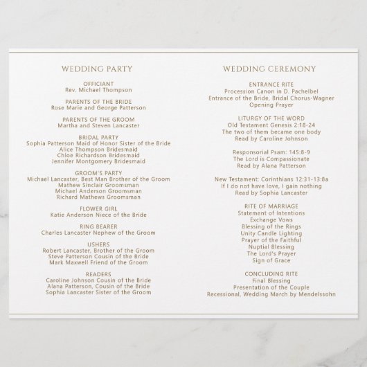Elegant minimalist, Gold Folded Wedding Program (Achterkant)
