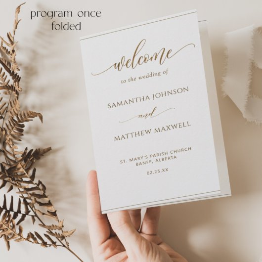 Elegant minimalist, Gold Folded Wedding Program