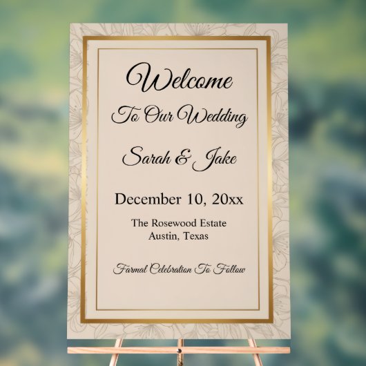 Elegant Minimalist Gold Frame & Floral Acryl Bord (Neutraal)