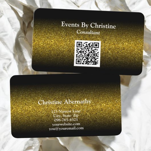 Elegant minimalist Gold Glitter Ombre QR Code Visitekaartje