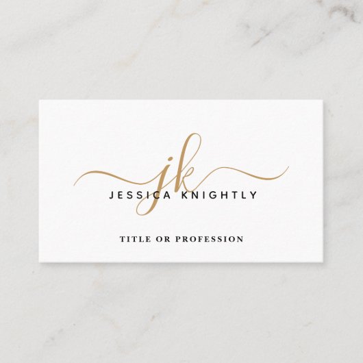 Elegant Minimalist Gold Monogram Script-Initialen Visitekaartje (Voorkant)