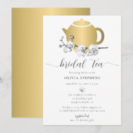 Elegant minimalist Gold Pot Orchid Tea Bridal Tea Kaart