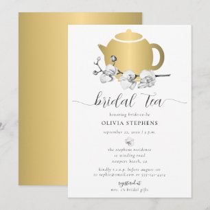 Elegant minimalist Gold Pot Orchid Tea Bridal Tea Kaart