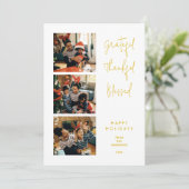 Elegant Minimalist Gold Script 3 Multi Photos Feestdagenkaart (Staand voorkant)