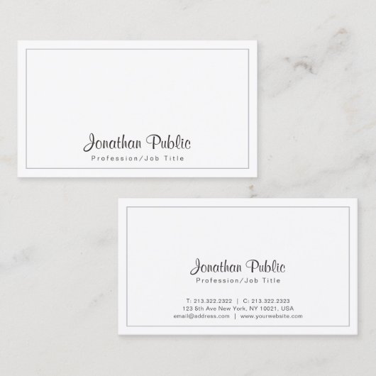 Elegant minimalist Gray Gray White Modern Visitekaartje (Voorkant / Achterkant)