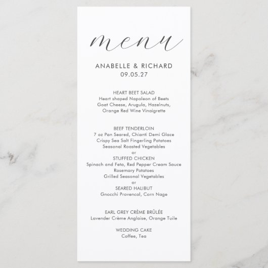 Elegant Minimalist Gray White Wedding Menu (Voorkant)
