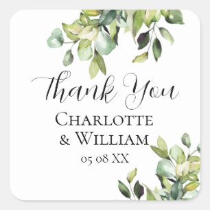 Elegant minimalist Green Botanicals Wedding Vierkante Sticker