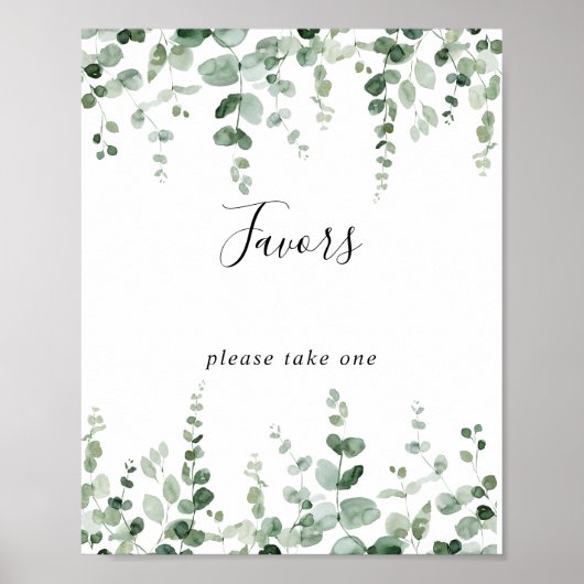 Elegant minimalist Green Eucalyptus Favors Sign Poster (Voorkant)