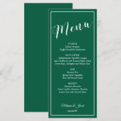 Elegant Minimalist Green Wedding Flat Menu Card (Voorkant / Achterkant)