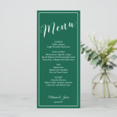Elegant Minimalist Green Wedding Flat Menu Card (Staand voorkant)