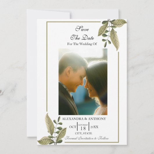 Elegant Minimalist Greenery Save The Date (Voorkant)