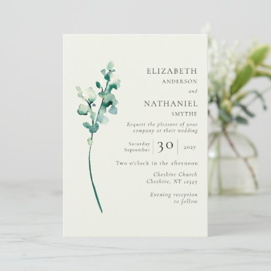 Elegant minimalist Greenery Wedding Invitation Kaart (Staand voorkant)