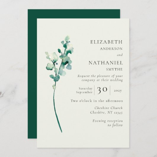 Elegant minimalist Greenery Wedding Invitation Kaart (Voorkant / Achterkant)
