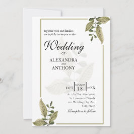 Elegant Minimalist Greenery Wedding Invitation Kaart