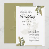 Elegant Minimalist Greenery Wedding Invitation Kaart (Voorkant / Achterkant)