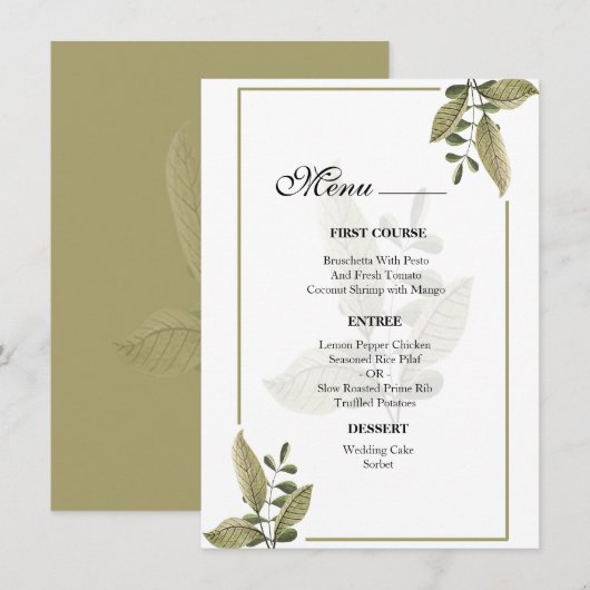 Elegant Minimalist Greenery Wedding  Menu (Voorkant / Achterkant)